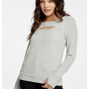 Chaser Poor Boy Ribbed Yoke Longsleeve Thumbhole Pullover Heather Grey‎ Size XS